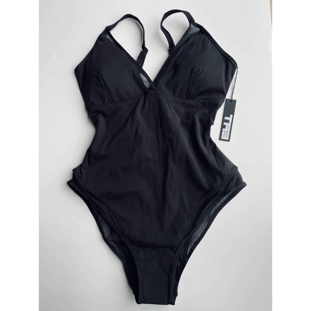 TA3 Meshy One Piece Swimsuit Corset Sculpting Black Size XL Short NEW